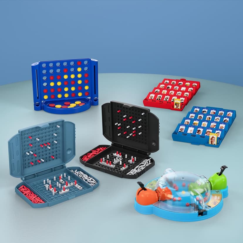 Hasbro Grab and Go! Bundle (4 Pack), Kids Travel Board Games, Battleship, Connect 4, Guess Who?, Hungry Hungry Hippos Games, 2 Players, Easter Gift for Kids, Ages 7+
