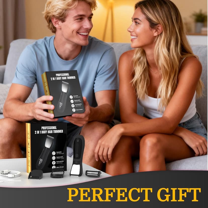 Bikini Trimmer for Women Men, 2 in 1 Electric Razors Shaver, IPX7 Waterproof Body Hair Trimmer with Mirror, LED Light & Display, Painless Pubic Hair Removal, Black