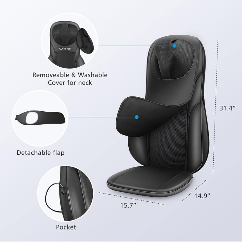 COMFIER Shiatsu Back Massager with Heat, Deep Kneading & Rolling Massage Chair Pad, Chair Massager for Office Home Use Father Day Gifts for man