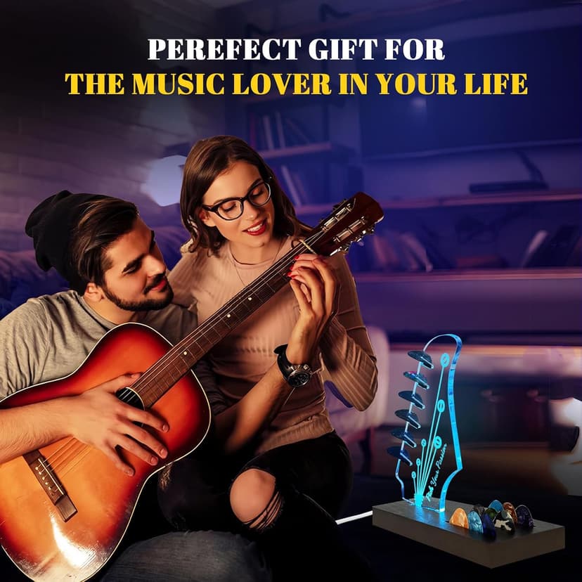 Wooden Guitar Pick Holders Music Gift for Men Guitar Music Lovers Players Guitarist, Guitar Accessories NZNDB Light Up Guitar Pick Holder for Picks Storage and Display B0DFPMTBMF