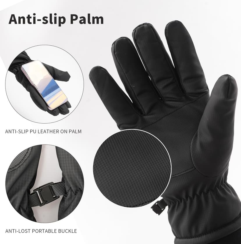 Jeniulet Waterproof Winter Gloves for Men Warm Ant-slip Touchscreen Ski Snow Cycling Running Cold Weather Long Fleece Lining