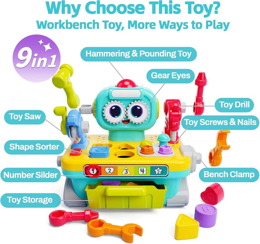 Infant Shape Sorter Activity, Kid Pounding Game, Toddler Learning Toy, 1st Birthday Gift 12 18 24 Month Girl Age One 1 2 3 Yr iPlay, iLearn Toddler Musical Workbench Toy, 1 Year Boy Gift, Baby Tool Set B0CWNGN5V2