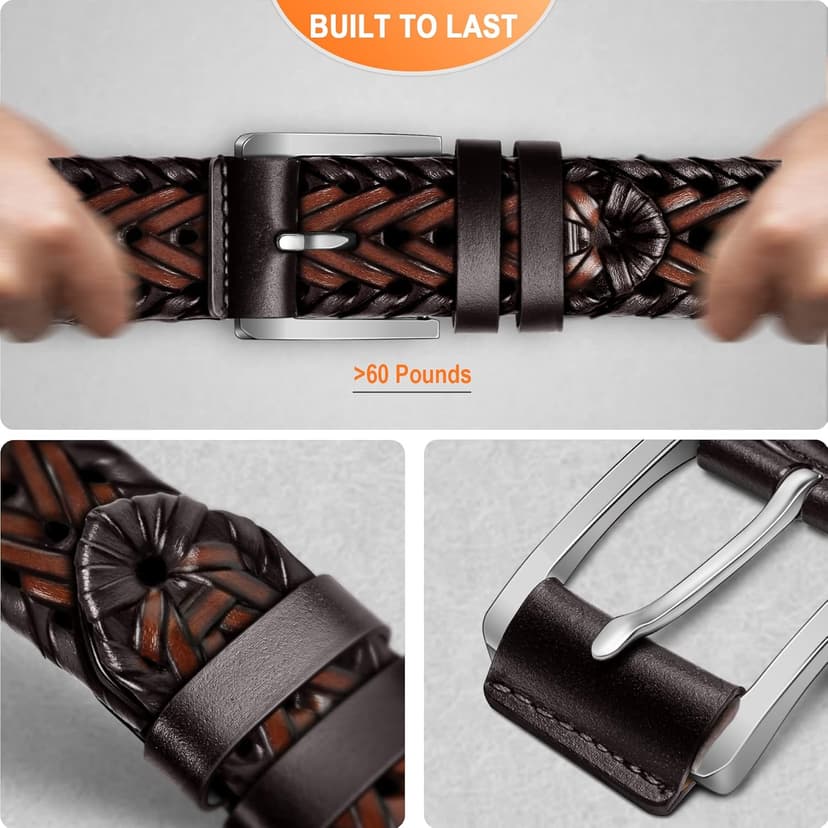 BULLIANT Mens Belts,Leather Woven Braided Belts for Gift Men Casual Jeans Golf