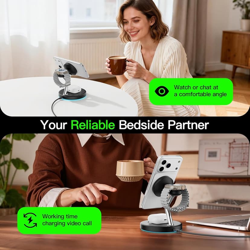 2026 3 in 1 Charging Station for Apple Compatible with Magsafe Charger Stand for iPhone 17 16 15 14 13 12 Wireless Charging Station for AirPods Wireless Charger for iWatch Series