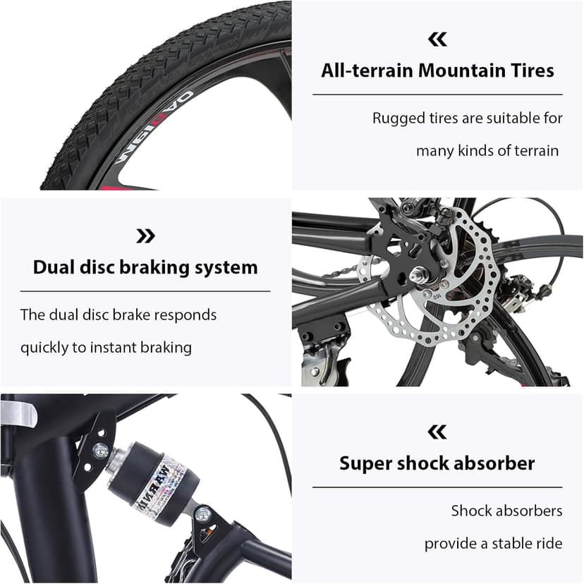 26 ich Folding Mountain Bike, 21 Speed High Carbon Steel Mountain Bike for Adults with 26 Inches Durable Tires, Front Suspension Folding Bicycle for Women and Man | 26 ich, High Carbon Steel, Durable Tires, Front Suspension, Folding Bicycle