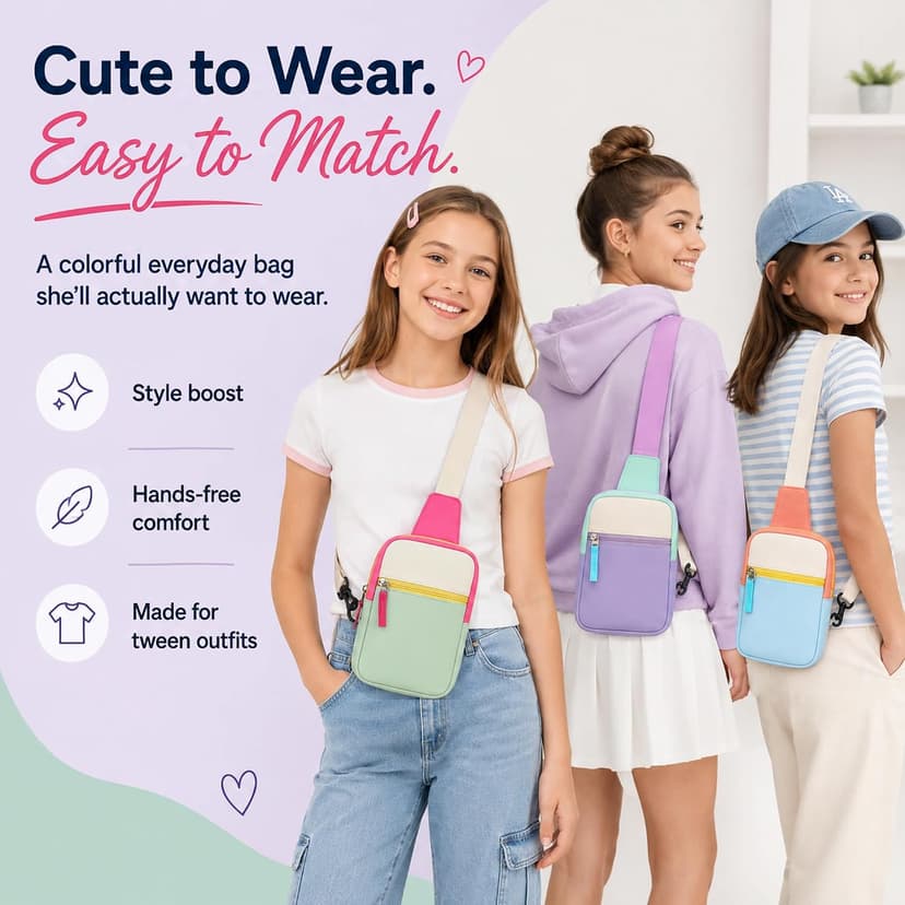 Preppy Kids Crossbody Sling Bag Purse, Halloween Boo Basket Christmas Stocking Stuffers Gifts for Kids Tween Girls Fashion Birthday Gifts for 8 9 10 11 12 Year Old Teen Girls Trendy Stuff Fanny Pack B0DJJK7S15