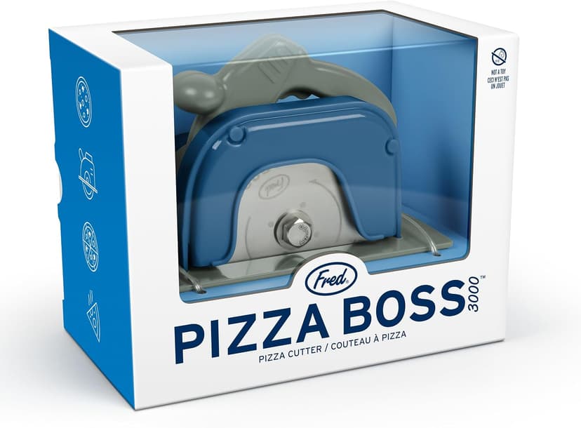 Genuine Fred PIZZA BOSS 3000, Circular Saw Stainless Steel Pizza Wheel, Great Gift for Guys and Pizza Lovers, Easy to Clean with Removable Shield - White Elephant Gift - Fun Kitchen Gadget