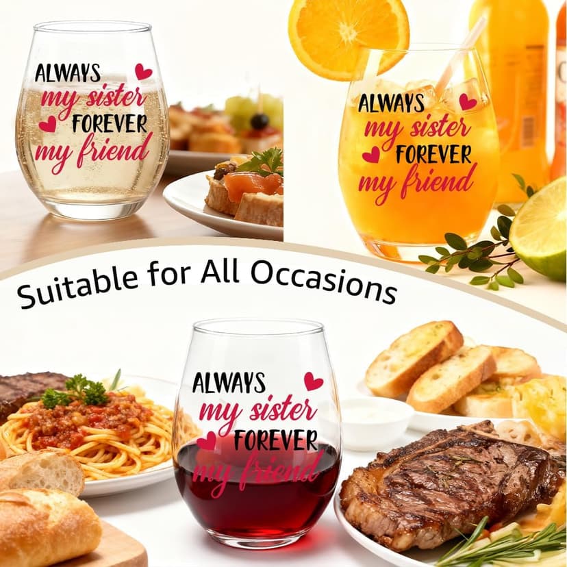 Always My Sister Forever My Friend Stemless Wine Glass, Gifts for Female Friends, Keepsake for Women Birthday, BFF, Soul Sister, Work Bestie, Thanksgiving Present B0FJBR7VK4