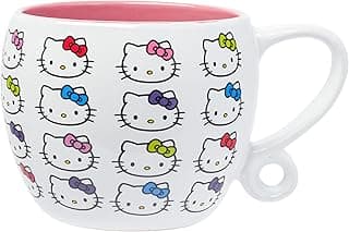 Silver Buffalo Sanrio Hello Kitty Faces and Bows Pattern Round Body Loop Handle Ceramic Mug, 15.9 Ounces