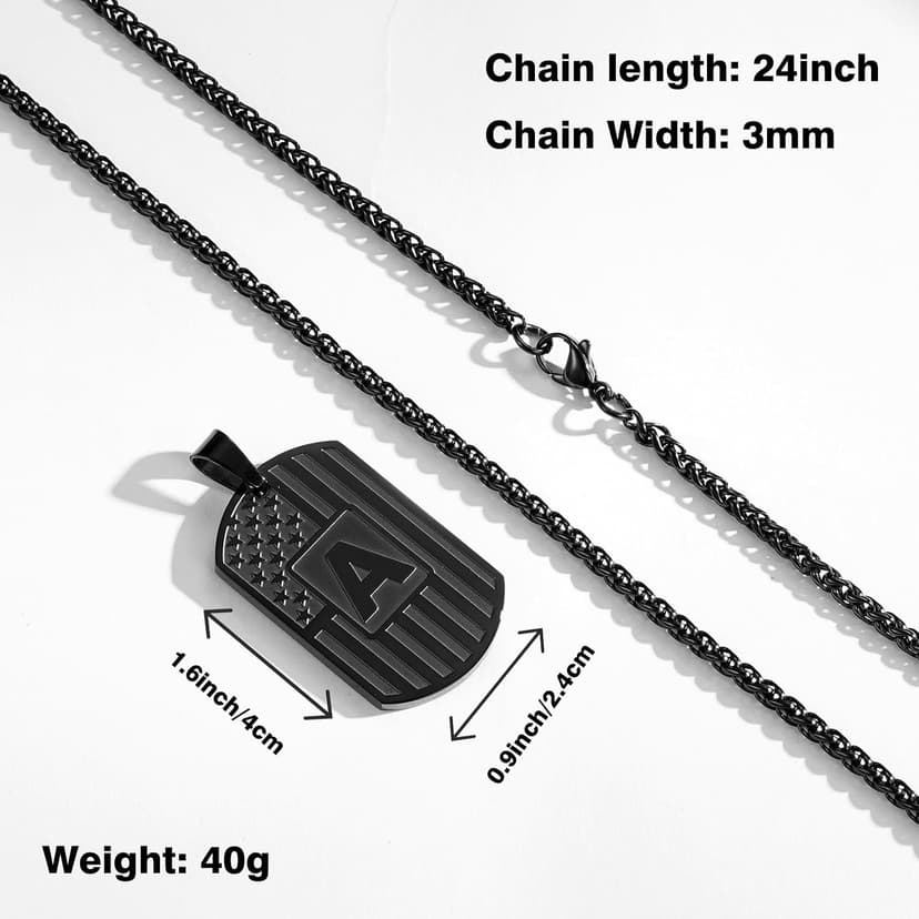 Initial A-Z Letter Necklace for Men Kids Teen Stainless Steel American Flag Dog Tag Pendent Birthday Gifts Gifts for Boys - Initial Necklace for Men Boys Kids Teen Jewelry Gifts B0CW98XXJP
