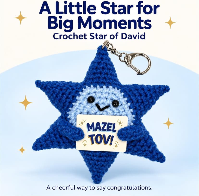 Crochet Star of David Plush, Mazel Tov Bat Mitzvah Gift B0HKSW45VK