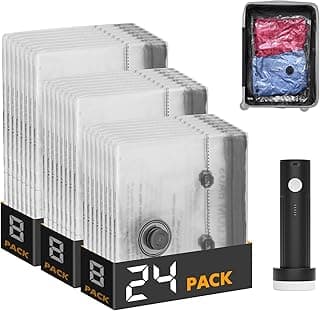 SpaceAid Travel Vacuum Bags for Luggage with Electric Pump, 24 Pack Vacuum Seal Bags for Clothing Travel, Space Saver Compression Bag for Backpack and Suitcase