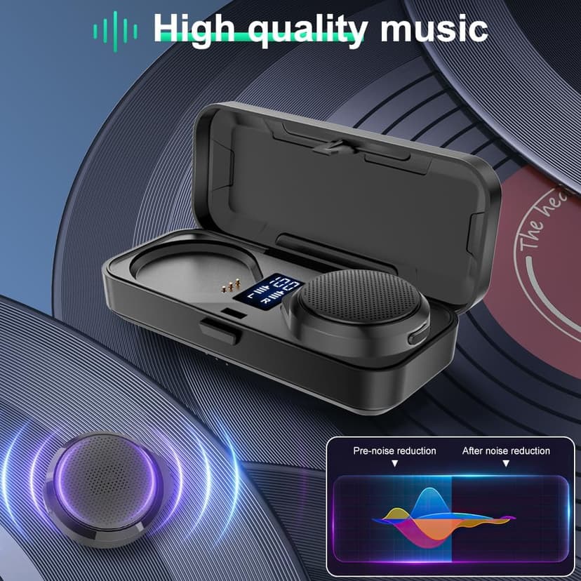 Motorcycle Bluetooth Headset with Charging Case, Helmet Bluetooth Speaker with Microphones & Remote Control, 1900mAh Battery, 50Hours Work Time, True Wireless Headsets for Riding and Skiing