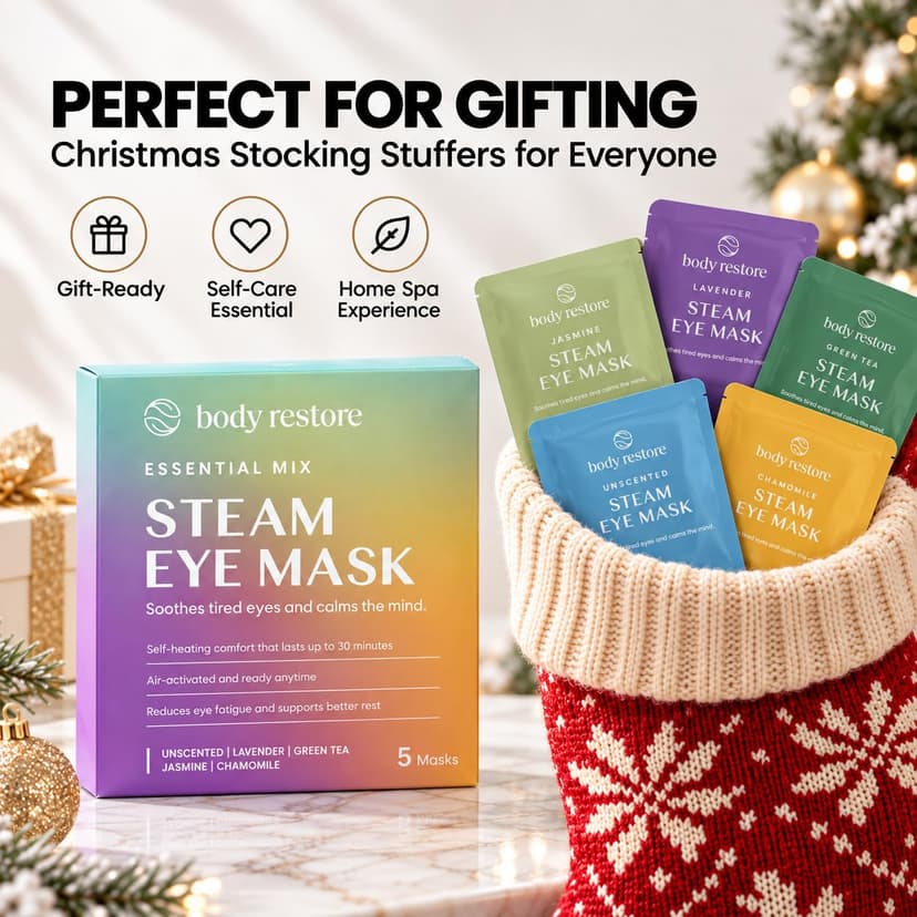 Body Restore Heated Eye Mask for Dry Eyes 5 Pack - Self Heating Warm Compress, Christmas Stocking Stuffers, White Elephant, Birthday Gifts for Women, Men, Stye Eye Treatment, Relaxation - Variety