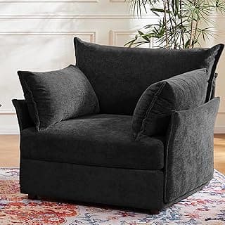 ABCASA Black Oversized Accent Chair with Removable & Washable Chenille Cover, Modern Mid-Century Upholstered Armchair, Deep Seat Comfy Reading Chair for Living Room, Pet & Kid Friendly