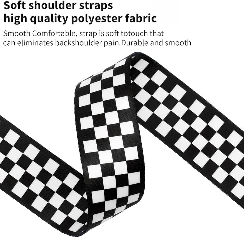 Qivorimith Guitar Strap,Acoustic Electric Guitar With Leather Pick Box and 3 PCS Picks Guitar Accessories,Available for All Guitars(Black White Grid)