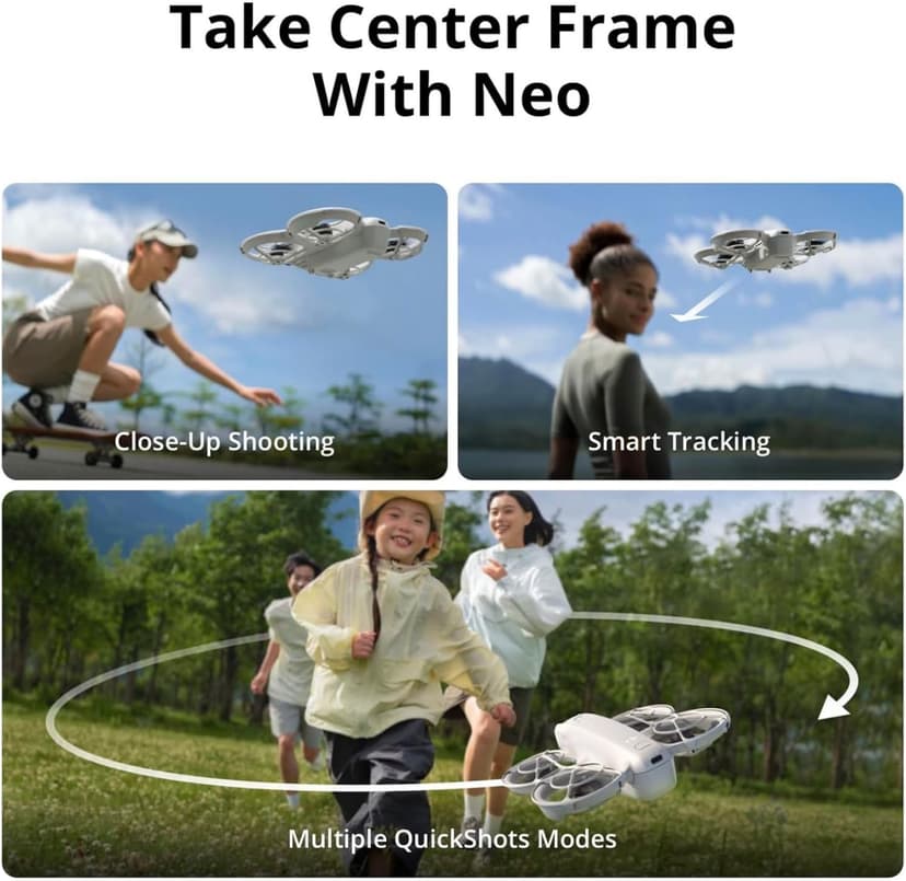 DJI Neo, Mini Drone with 4K UHD Camera for Adults, 135g Self Flying Drone that Follows You, Palm Takeoff, Subject Tracking, QuickShots, Stabilized Video, Built-In Propeller Guard (Controller-Free)