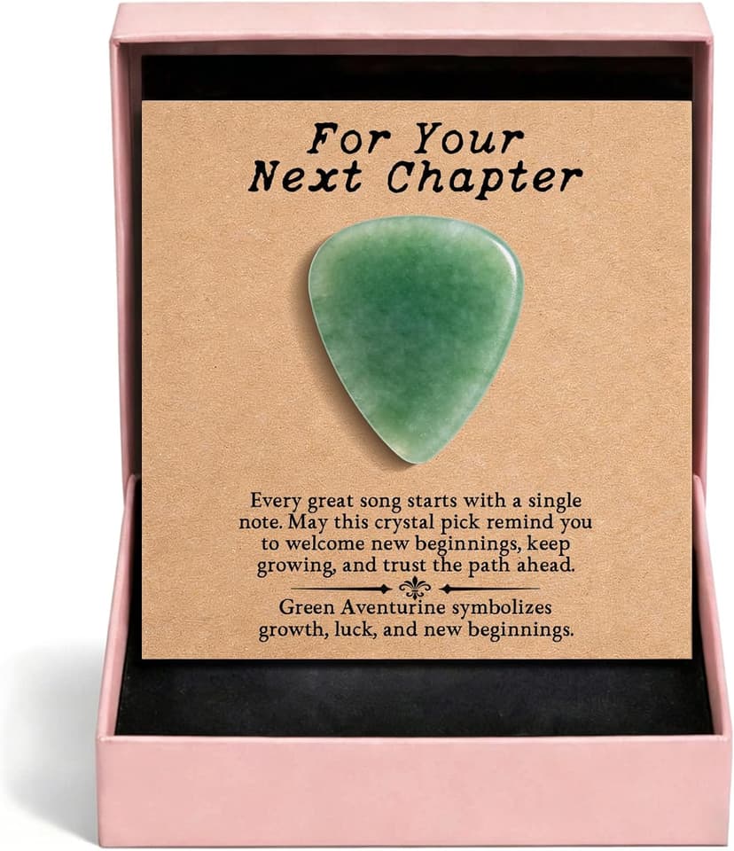 Natural Crystal Guitar Pick Gift for Guitar Players, Handmade Gemstone Plectrum for Acoustic Guitar, Inspirational Music Gift for Practice, Performance, Graduation, New Beginnings (Green Aventurine) B0GWLBSZFJ