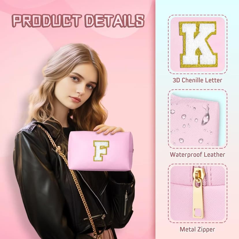TOPEAST Gifts for Friends Female Mom, Cute Makeup Bag Small Pink Cosmetic Bag Travel Toiletry Bag, Personalized Birthday Gift for Women Girl, Preppy Travel Stuff for Girls (Pink C)
