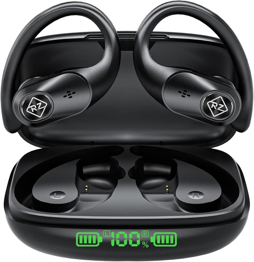Wireless Earbuds Bluetooth Headphones 96H Playtime LED Display Waterproof Built in Mic Deep Bass Sound Secure Over Ear buds Earhooks for iPhone Android Samsung Cell Phones Sport Running Workout Gaming