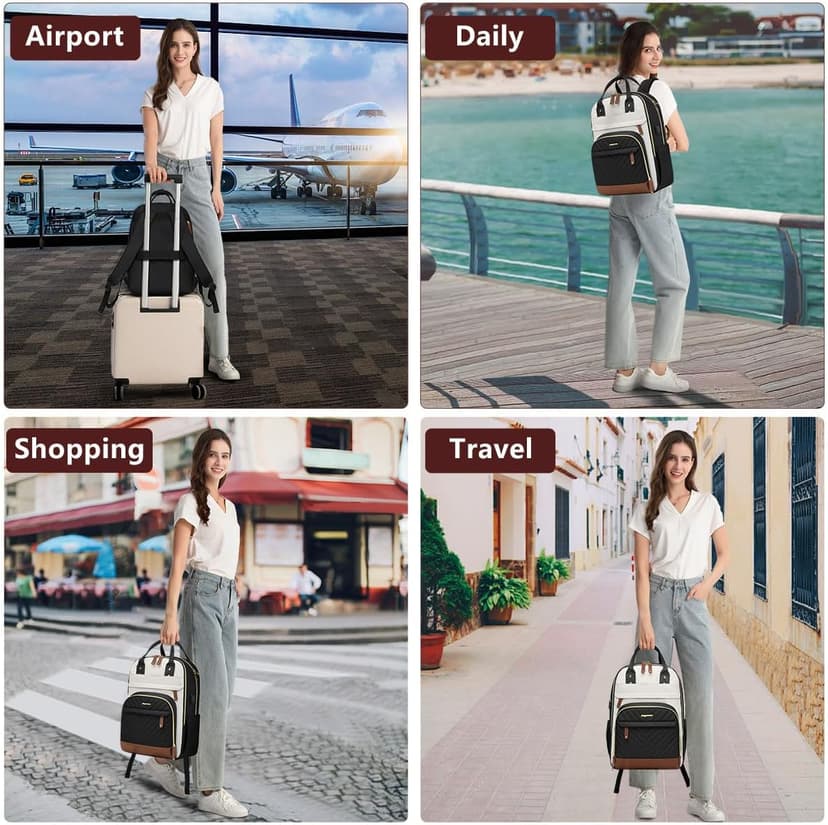 Laptop Backpack for Women Bag - 15.6 inch Work Travel Backpack with USB Charger College Bookbag Waterproof Business Computer Backpack Anti-theft Casual Backpacks for Nurse Teacher Beige Black Brown