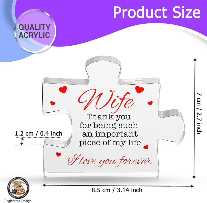 Valentine's Gifts for Wife - Engraved Acrylic Block Puzzle Wife Gift 3.35 x 2.76 inch - Cute Wife Gifts from Husband - Novelty Birthday Paperweights, Christmas, Cool for Women