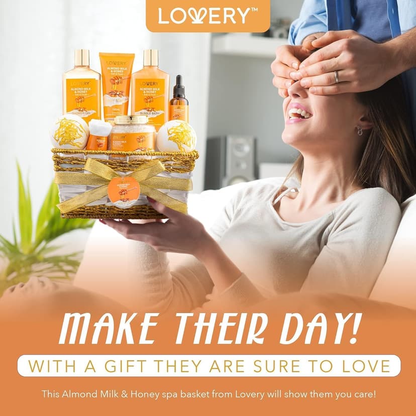 Gifts for Women Gift Basket for Women - 10 Pc Almond Milk & Honey Beauty & Personal Care Set - Home Bath Pampering Package for Relaxing - Spa Self Care Kit - Thank You, Birthday, Mom, Anniversary Gift