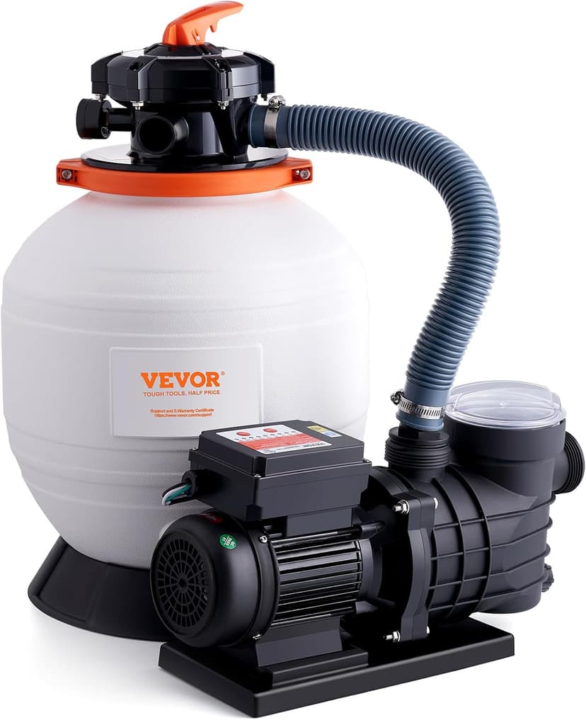 VEVOR 14-inch Sand Filter Pump for Above Ground, Digital Programmer Timer, 3000 GPH, 3/4 HP Pool Pumps System & Filters Combo Set with 6-Way Multi-Port Valve & Strainer Basket, Easy Installation