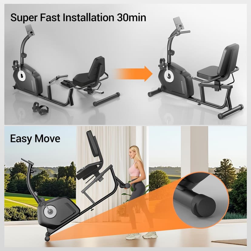 Recumbent Exercise Bike, Magnetic Staionary Bikes for Home with 16-level Resistance & Adjustable Seat, Staionary Bike for Seniors Adults, 330 LBS & LCD Monitor