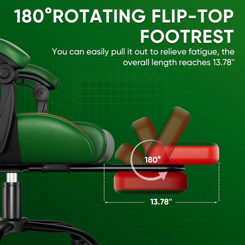 Czlolo Gaming Chair, Lumbar Support Massage Computer Chair, High Back Gamer Chair, with Footrest and Headrest, Lumbar Pillow, Recline, Wide Seat, Gaming Chairs for Christmas/Birthday Gifts, Green