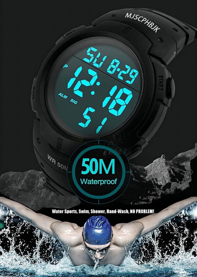 MJSCPHBJK Mens Digital Sports Watch, Waterproof LED Screen Large Face Military Watches for Men