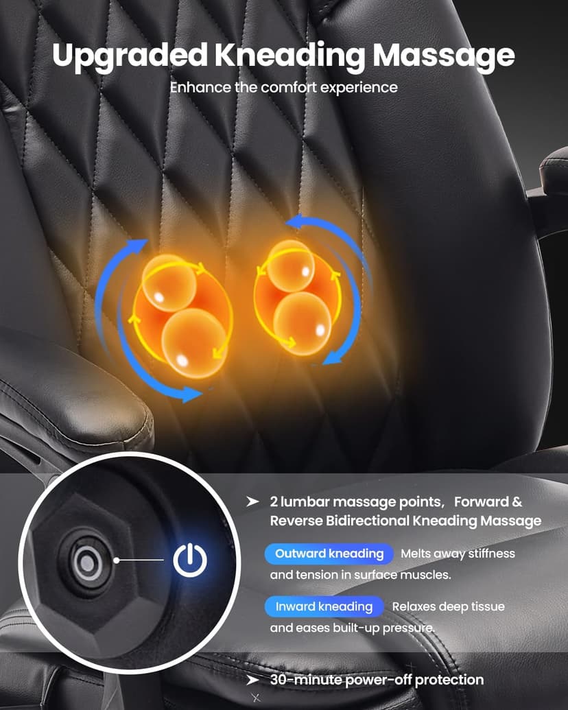 500LBS Massage Office Chair with Foot Rest, 3D Kneading Massage Home Office Desk Chairs, 22.83” Wide Big and Tall Office Chair for Heavy People, Ergonomic Reclining Gaming Chairs, Black