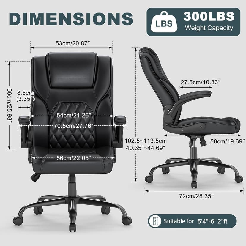 AnyGod Executive Office Chair, Comfy Ergonomic Computer Desk Chairs with Flip-up Armrests, Lumbar Support, High Back, 360° Swivel and Rocking Function for Home Office