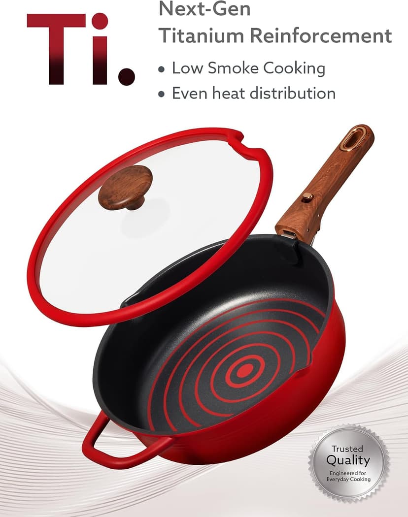 Non-Stick, Non-Toxic, Induction Compatible, Dishwasher & Oven Safe, Space Saving, Camping Cooking, House Warming Gift, Red CAROTE 20pcs Titanium Cookware Set, Detachable Handle Pots and Pans Set B0G6DTV7NG