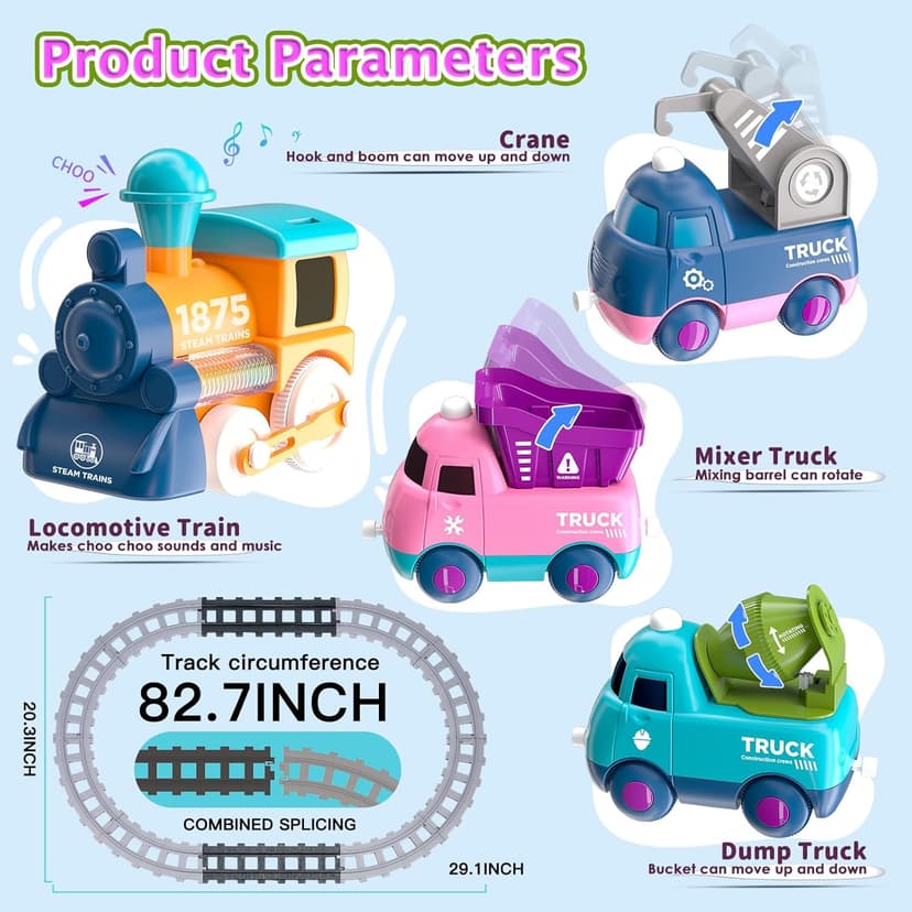 Train Set for Toddler Toys,Electric Train Toy for 3-5 Year Old Boy Gifts, Christmas Trains Set for Kids Ages 4-8 with Music, Light,Tracks,Kid Toys for 4 5 6 Year Old Boy Girl Christmas Birthday Gifts