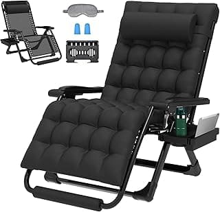 ZENPETIO Oversized Zero Gravity Chair, 33In XXL Zero Gravity Recliner Lounge Chair, Anti Gravity Chair for Indoor and Outdoor, Reclining Camping Chair for Lawn and Patio w/Cushion and Footrest, 500LBS