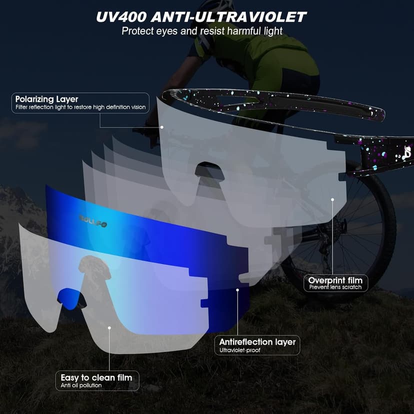 BOLLFO Polarized Sports Sunglasses,UV400 Protection Outdoor Glasses for Men Women Youth Baseball Cycling Running Driving Golf