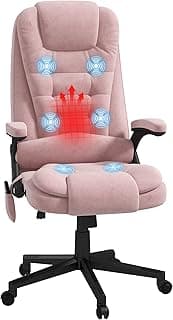HOMCOM Executive Office Chair with 6 Points Vibration Massage and Heated Lumbar Support, Velvet High Back Computer Chair with Reclining Backrest, Tilt Function and Padded Armrests, Pink