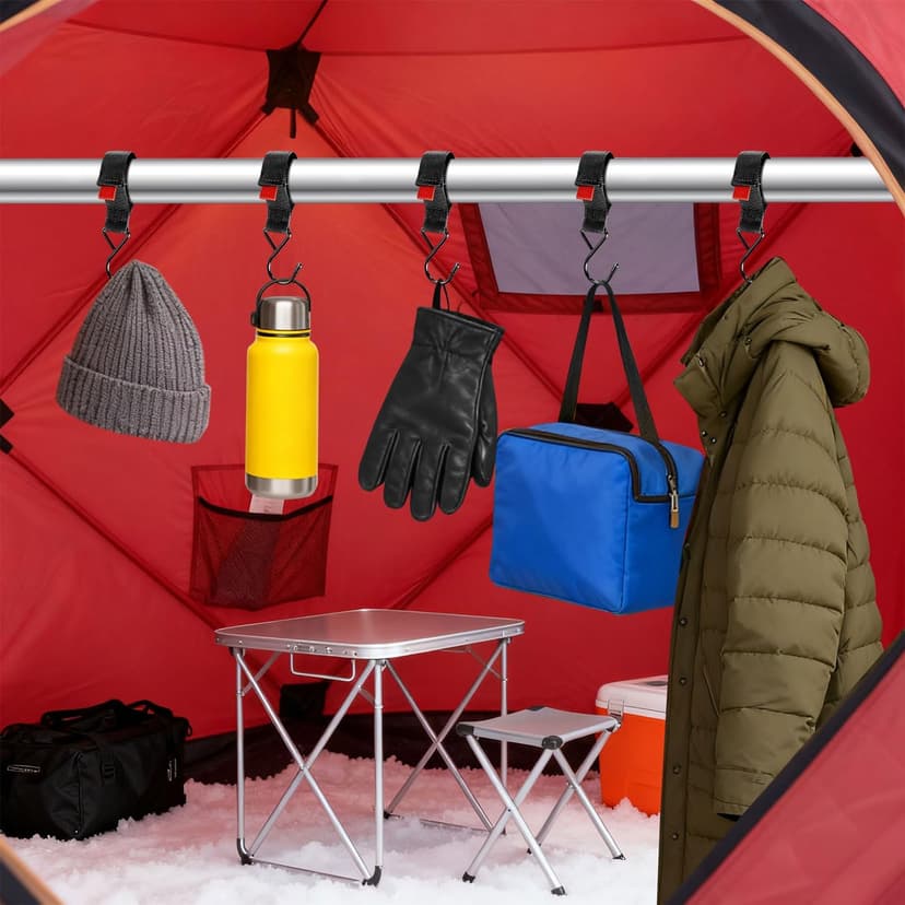 Fabflame 12 Pack Ice Fishing Shelter Tent Hooks, Heavy Duty Ice Fishing Shelters Coat Hooks Accessory Hanger for Ice Fishing Tent, Outdoor Camping, Hunting Blinds, Must-Have Ice Fishing Accessories