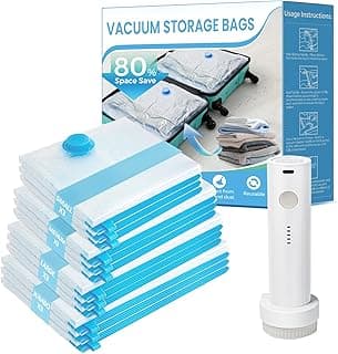 Vacuum Seal Bags for Clothing Travel, 12 Pack Vacuum Storage Bags for Clothes with Portable Electric Pump, Space Saver Bags for Luggage Traveling and Clothing