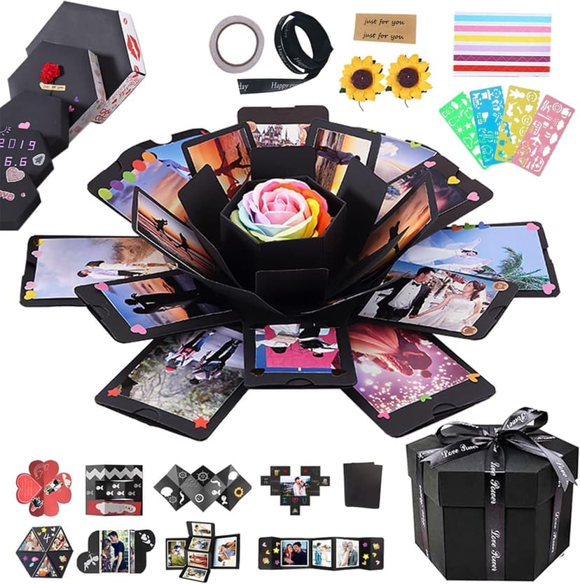 RECUTMS Explosion Box DIY Scrapbooking Set Handmade Photo Album Mothers Day Gifts,Gift Box with 6 Faces for Christmas Gift Wedding Memory Book (6 Sides)