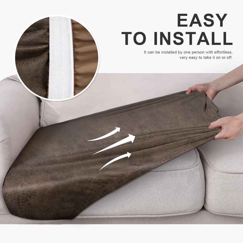 molasofa Leather Like Couch Cushion Covers Sofa Slipcovers Sets Couches Furniture Protector Covers for Sectional Armchair Loveseat Stretch Spandex Fabric, Machine Washable (3 Cushion Sofa, Brown)