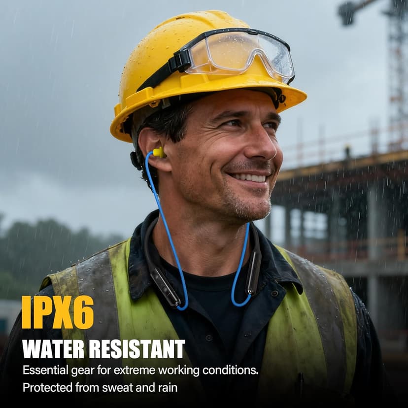 Bluetooth 6.0 Earplug Headphones with 40H Playtime & OSHA Compliant 29dB Noise Reduction Hearing Protection, Rechargeable Wireless Neckband Earbuds w/Mic, IPX6 Waterproof for Construction, Workshop