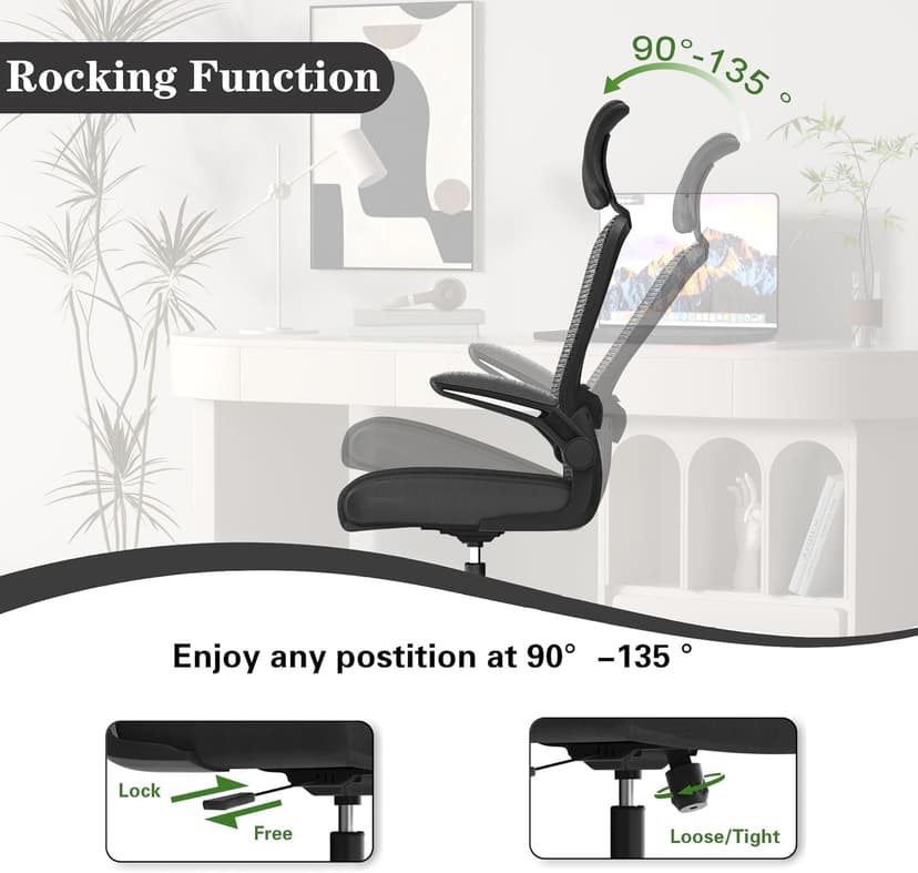 Ergonomic Office Chair for Long Hours Sitting – Back & Neck Pain Relief, Adjustable Lumbar Support & Headrest, High-Density Foam Seat, Ideal for Work & Home Office, Black