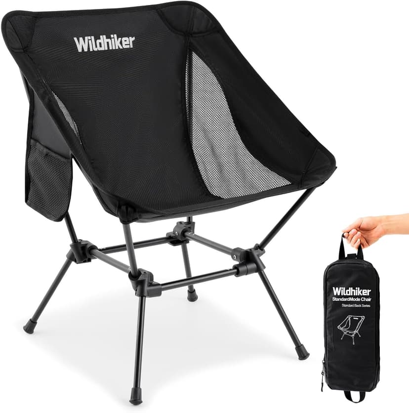 Wildhiker Lightweight Camping Chair – Folding Portable Chair for Adults, 2.16 lbs with Square Base and Carry Bag for Travel, Fishing, Motorcycle, Festival– Black