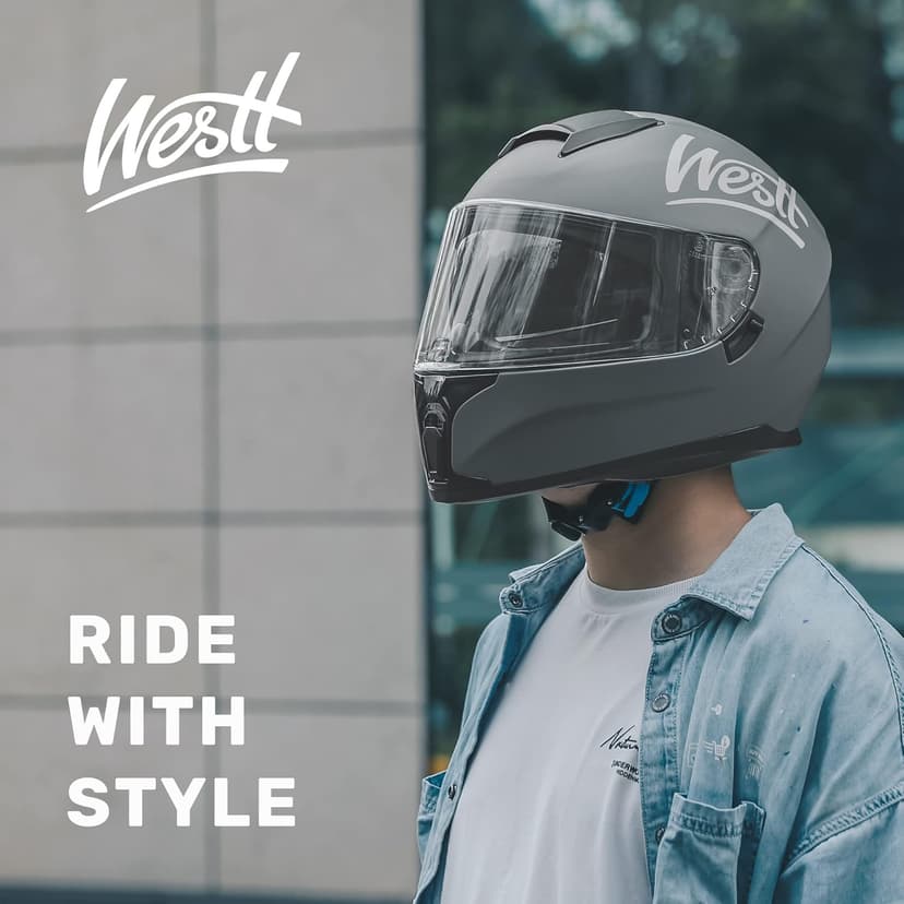Westt Motorcycle Helmets Full Face Helmets - Street Bike Helmet with Dual Visor DOT Approved for Men Women Adults Compact Lightweight Storm X Grey Black White (Black, L (23.23-23.62 in))