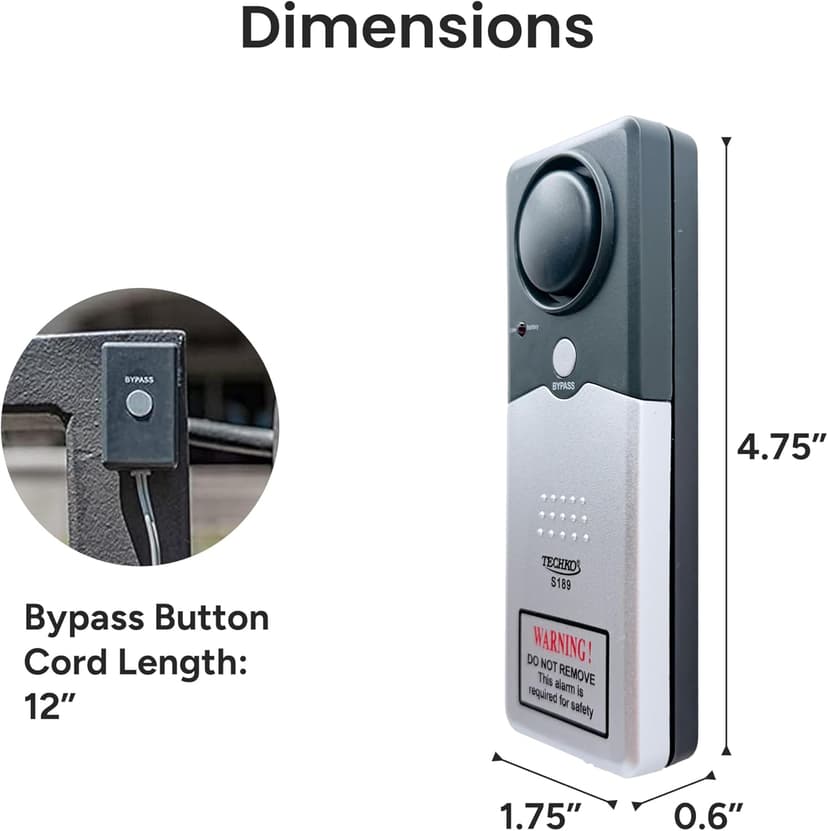 Techko S189 Ultra Slim Safe Pool Alarm for Kids, ETL Listed UL 2017 Compliant, Indoor/Outdor Weather Resistant, 110db Loud Alarm with 2X Bypass Buttons, Gray, 1Count