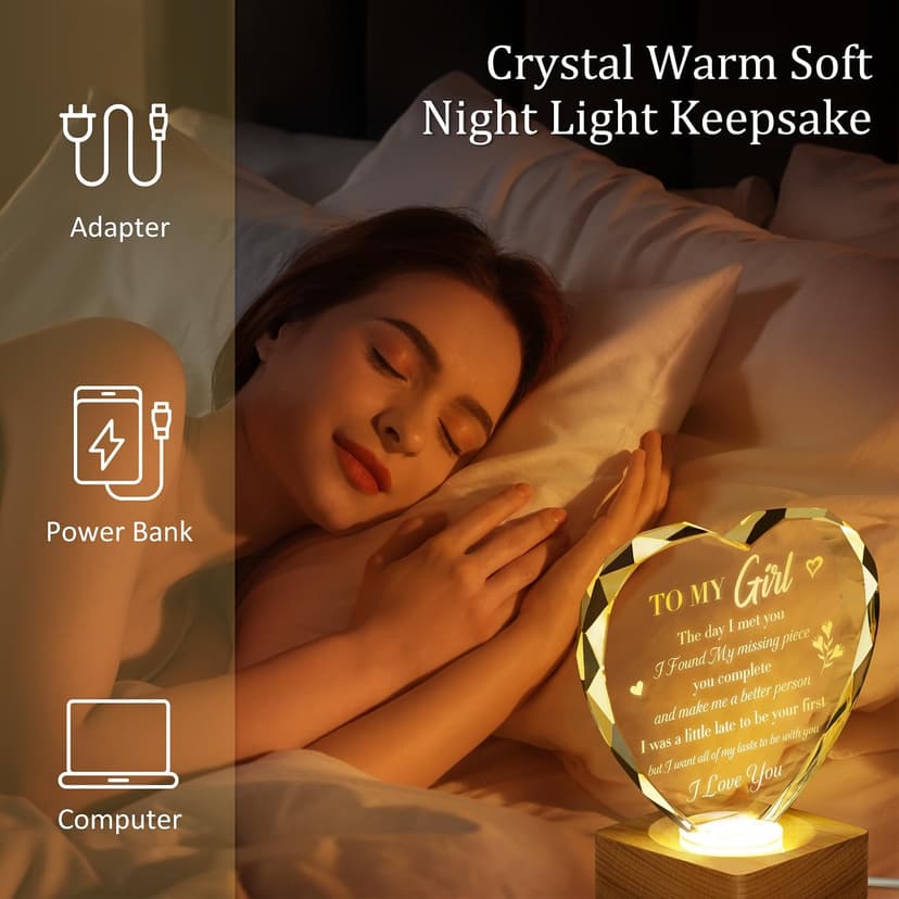 to My Girl Gifts 3D Illusion Lamp for Girlfriend, Engraved Crystal Night Light Presents, Birthday Anniversary Christmas Valentines Day Gifts for Girlfriend Wife from Husband Boyfriend