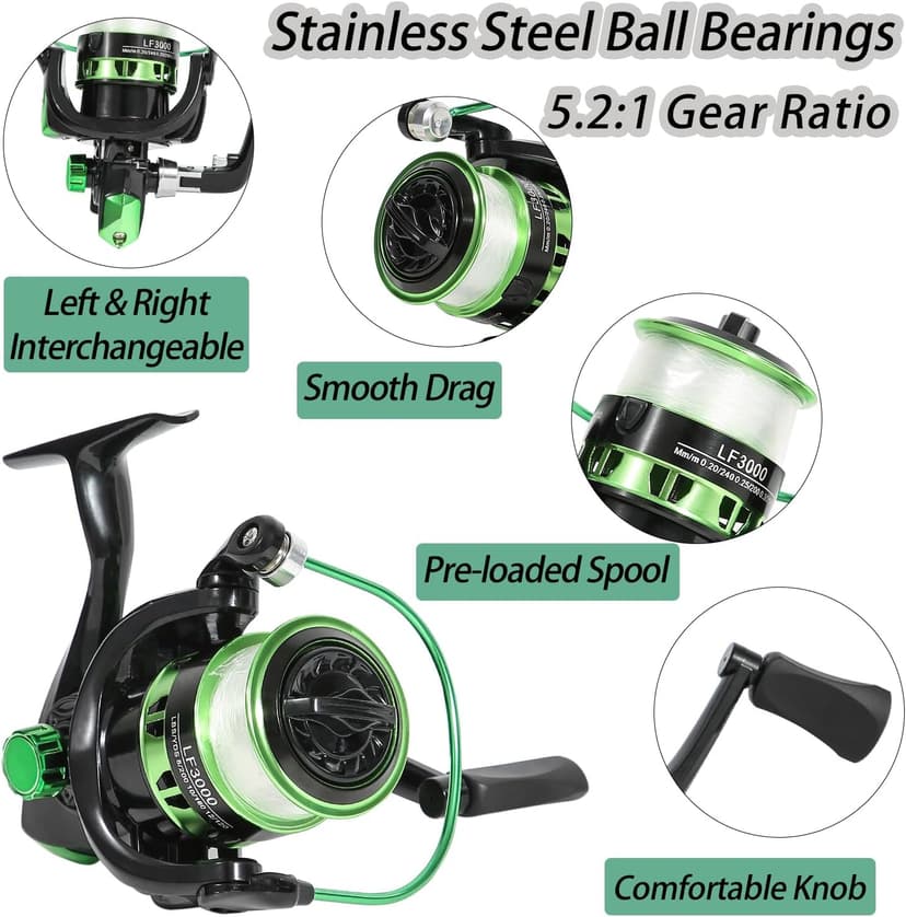 Tripquips Fishing Rod, 6.9ft Telescopic Fishing Rod and Reel Combo with Fishing Pliers and Lip Gripper Fishing Equipment, 5.2:1 Pre-Loaded Spinning Reel Combo Set Fishing Pole