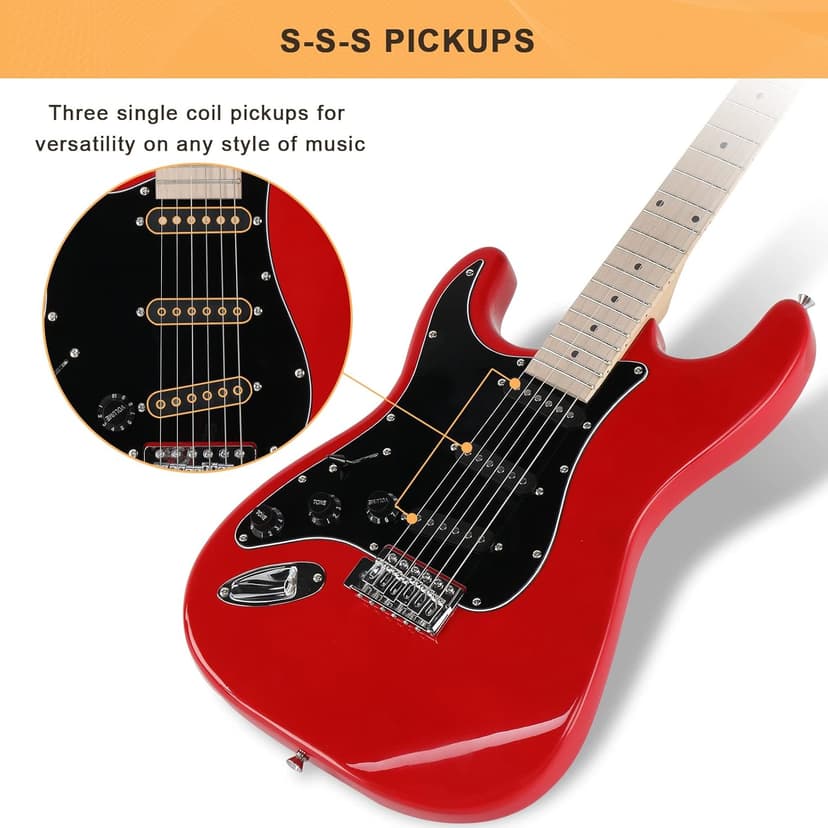 GLARRY Full Size Electric Guitar for Music Lover Beginner with 20W Amp and Accessories Pack Guitar Bag (RED, Left Handed 39")